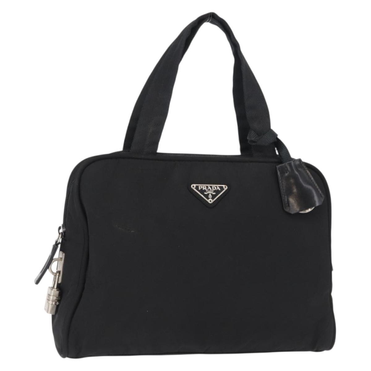 Prada Hand Bag Nylon Black Silver Auth Ba8490